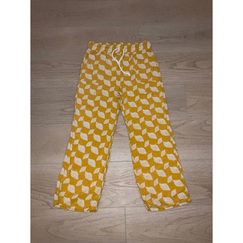 Classic Concepts Yellow White Leaf Print Pants Size XL